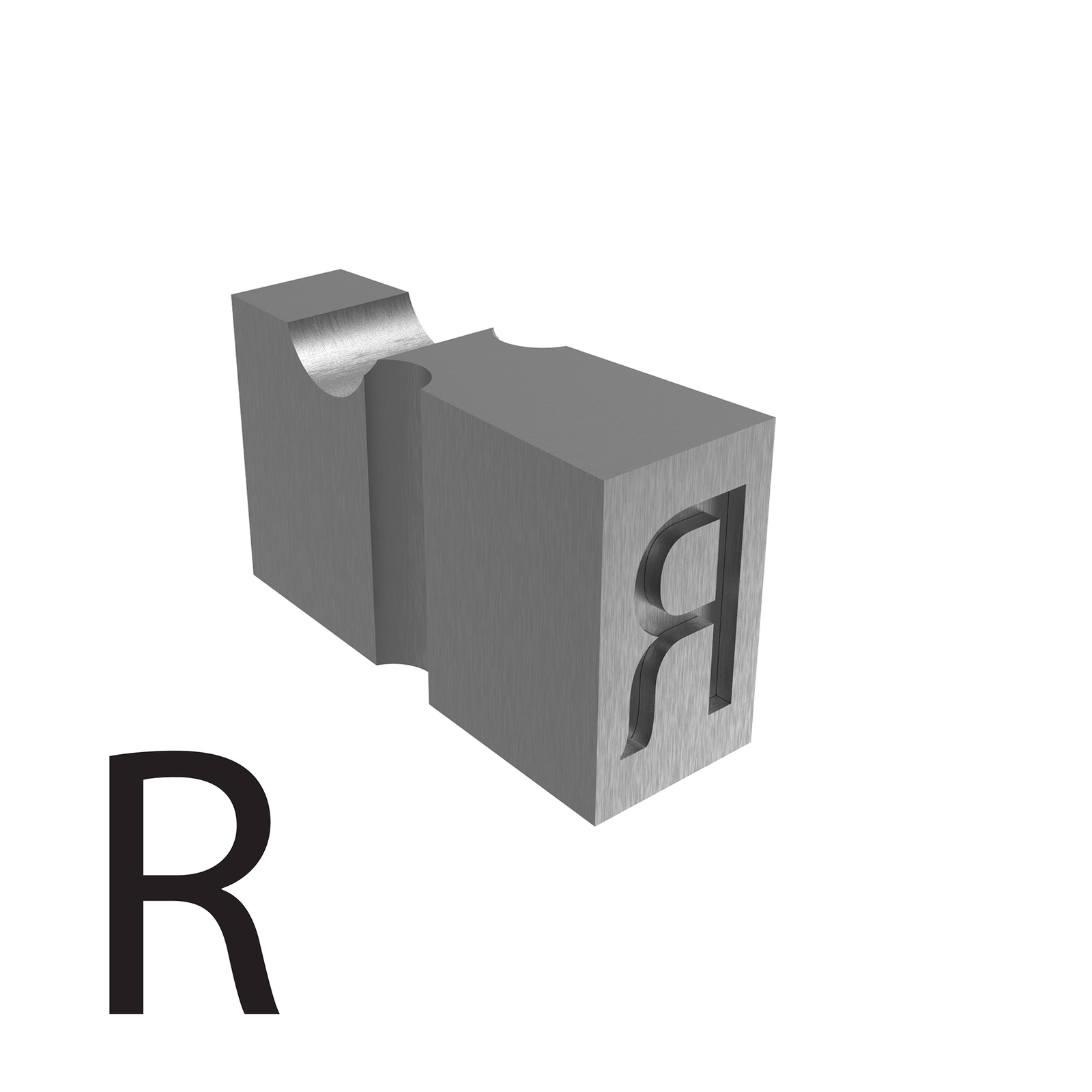 letter R type used for embossed printing 