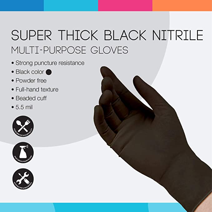 HandCare Black Nitrile  Exam Grade, Powder Free (6 Mil) 1000 Gloves