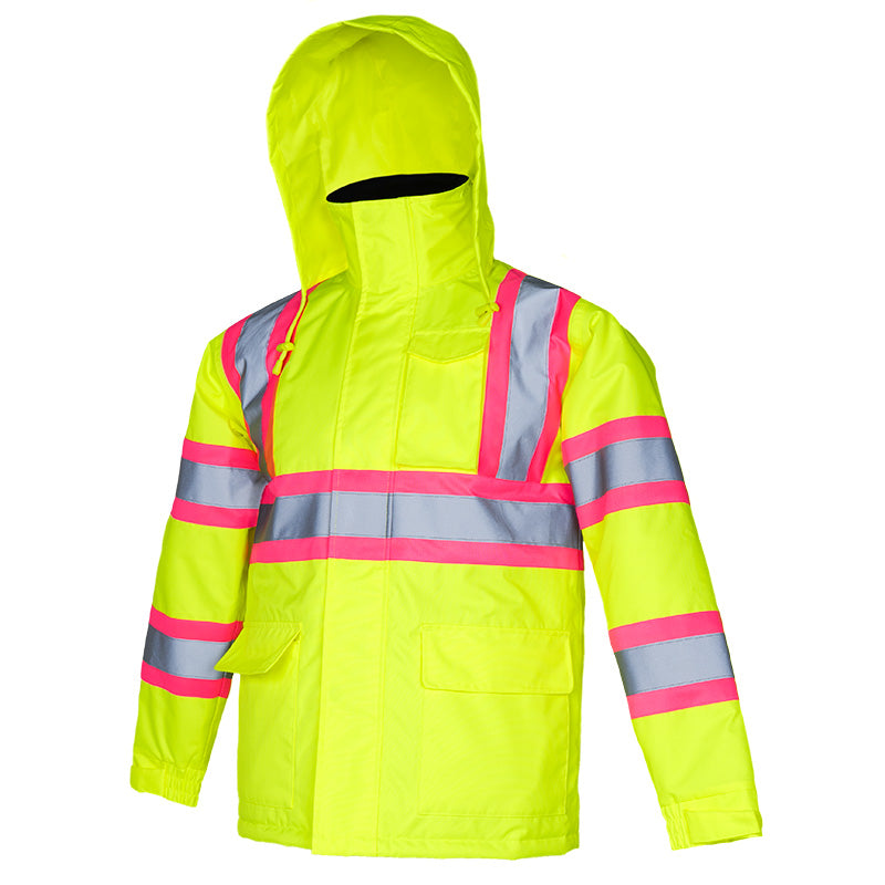 Hi vis tow tone safety jacket with reflective stripes and pink contrast by JORESTECH