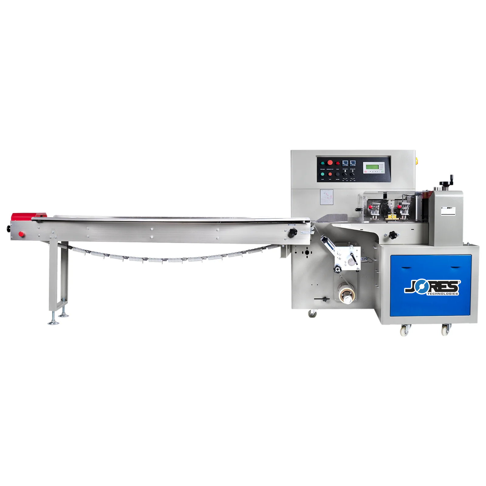 Automatic horizontal flow wrapping machine with inverted film feeder for small products