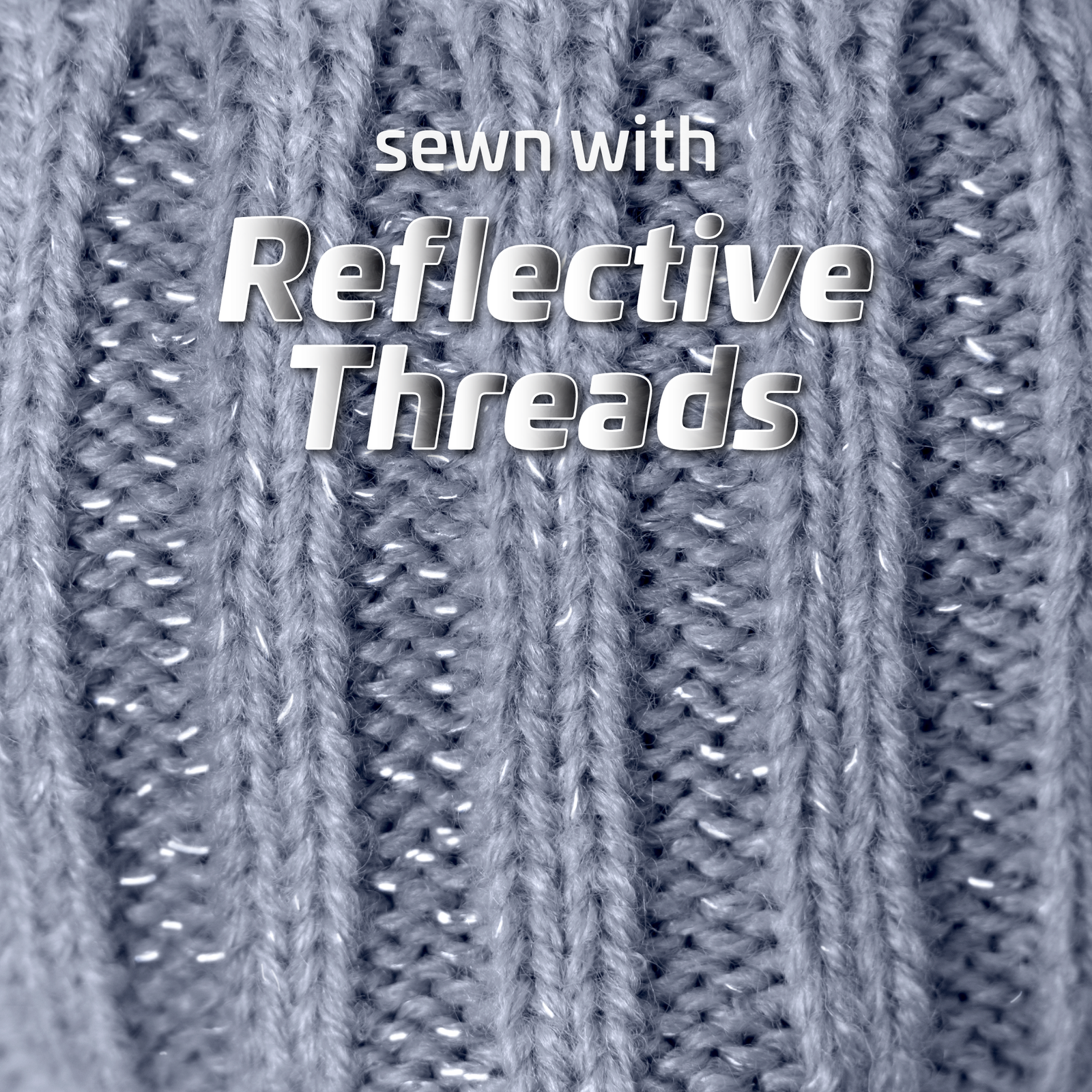 Close up of the Gray knitted beanie with reflective stitching by JORESTECH®