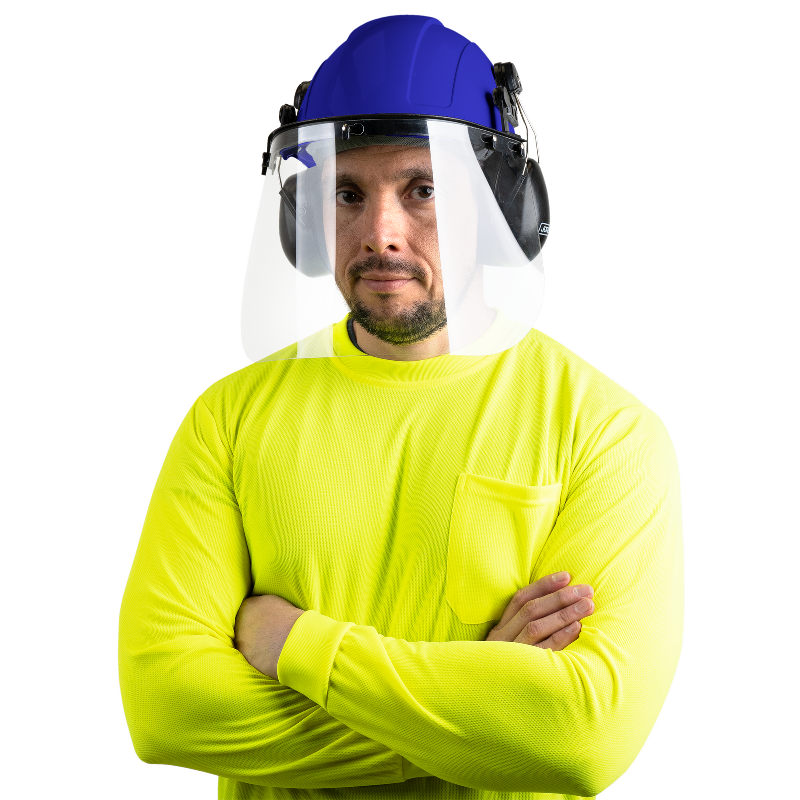 Cap-Style Hard Hat Kit with Mountable Earmuffs and PC Face Shield