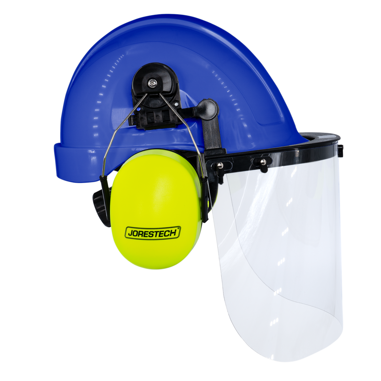 Blue Cap-Style Hard Hat Kit with Lime Mountable Earmuffs and Hi-Transparency Face Shield