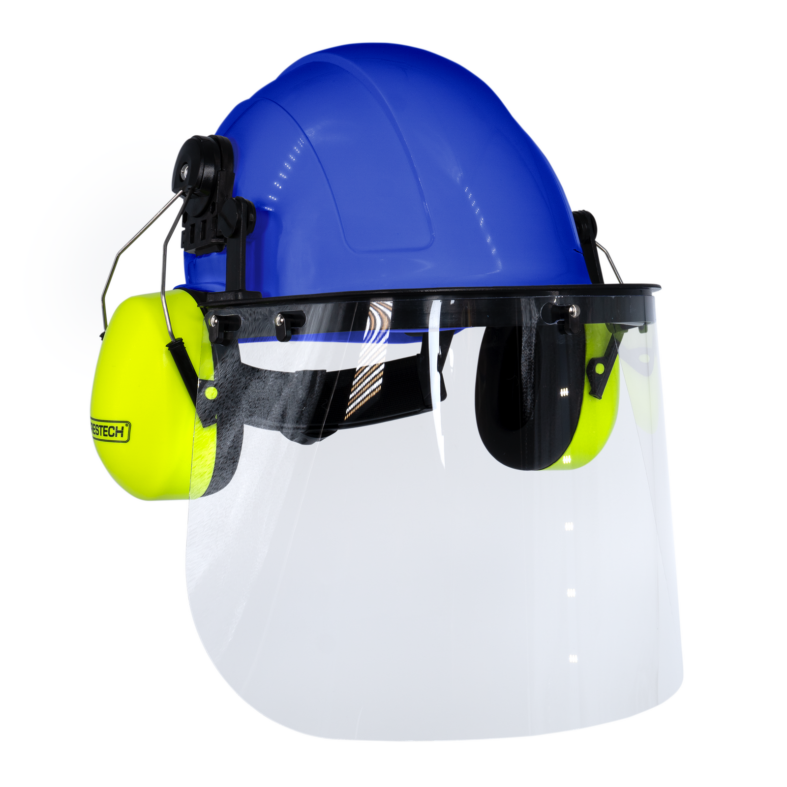 Blue Cap-Style Hard Hat Kit with Lime Mountable Earmuffs and Hi-Transparency Face Shield