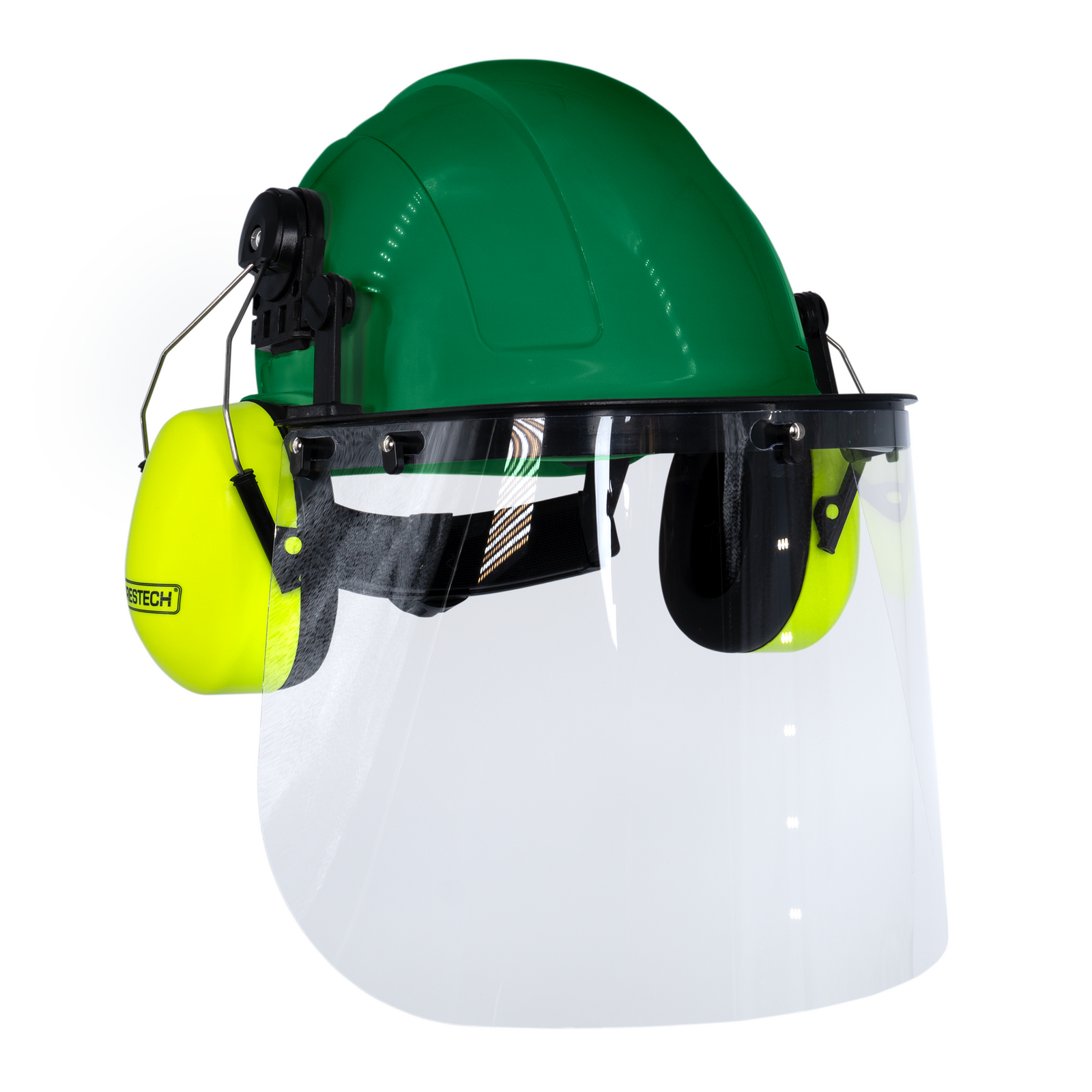 Green Cap-Style Hard Hat Kit with Lime Mountable Earmuffs and Hi-Transparency Face Shield