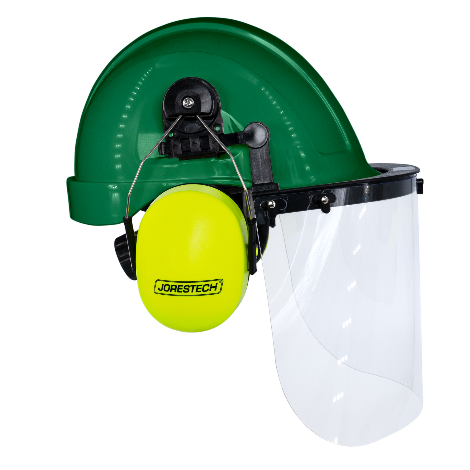 Green Cap-Style Hard Hat Kit with Lime Mountable Earmuffs and Hi-Transparency Face Shield