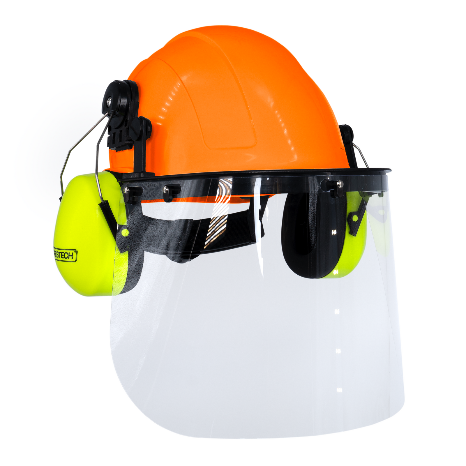 bike helmet with visor and earmuffs Safety Helmet Kit with Lime Mountable Earmuffs and Face Shield