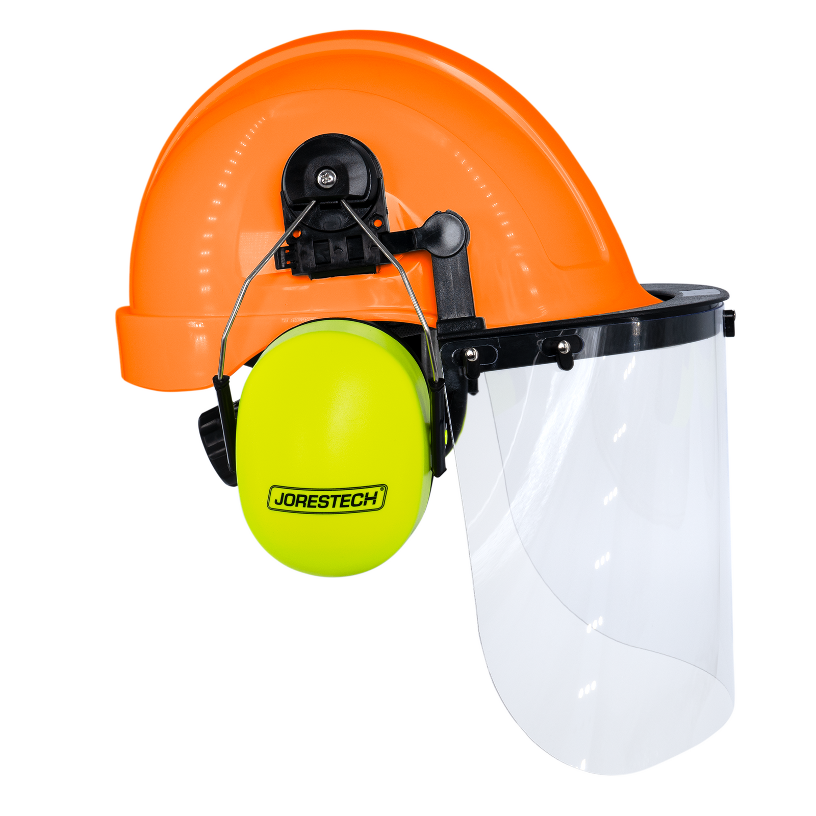 Orange Cap-Style Hard Hat Kit with Lime Mountable Earmuffs and Hi-Transparency Face Shield