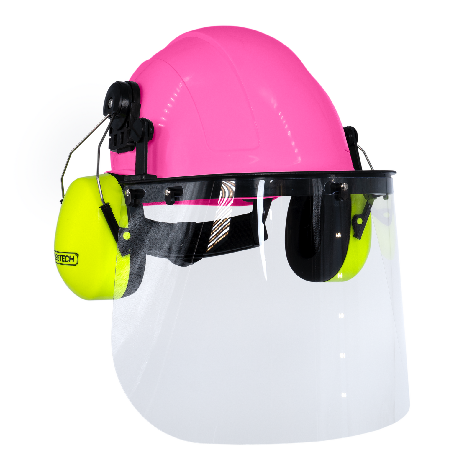 Pink Cap-Style Hard Hat Kit with Lime Mountable Earmuffs and Hi-Transparency Face Shield