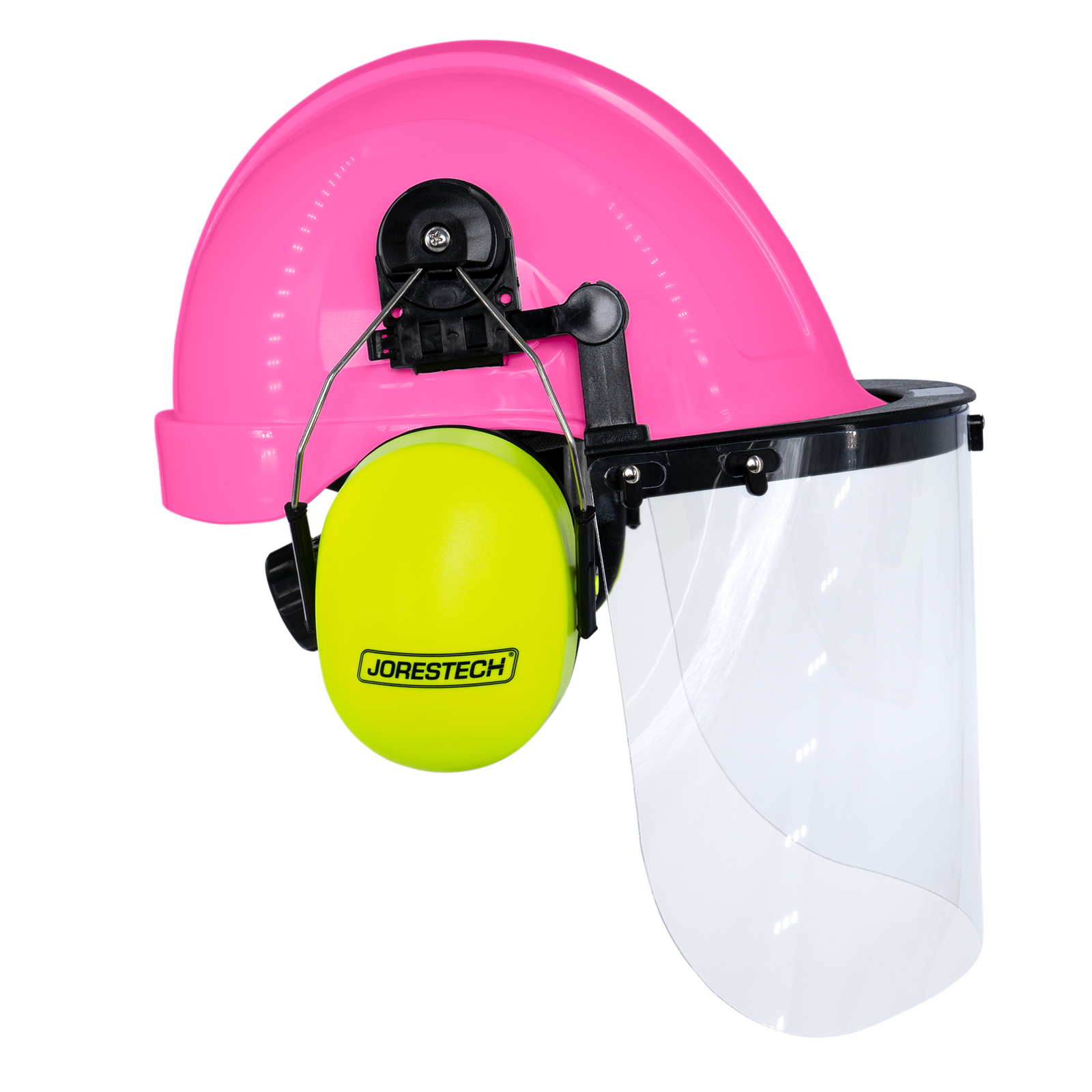 Pink Cap-Style Hard Hat Kit with Lime Mountable Earmuffs and Hi-Transparency Face Shield