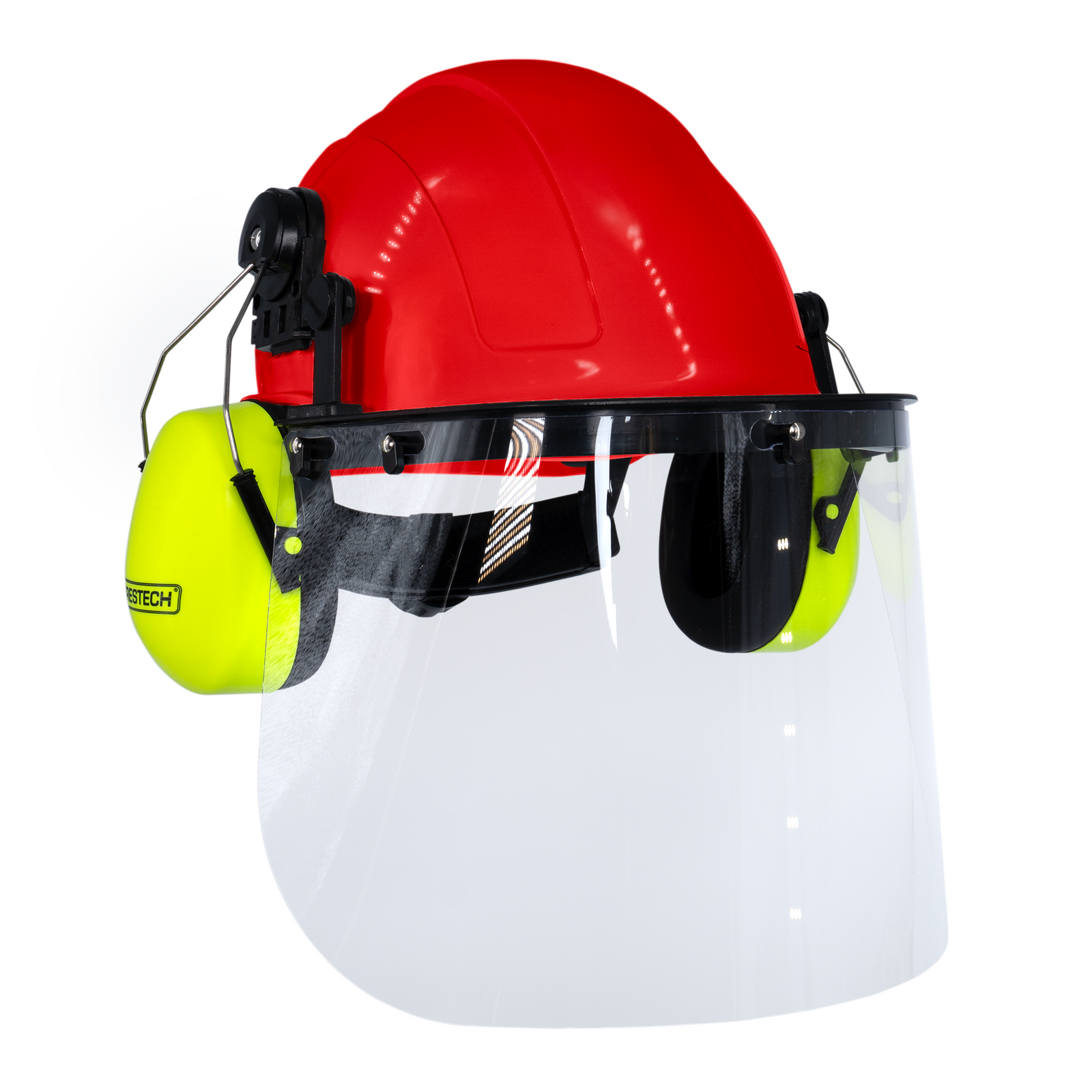 Red Cap-Style Hard Hat Kit with Lime Mountable Earmuffs and Hi-Transparency Face Shield