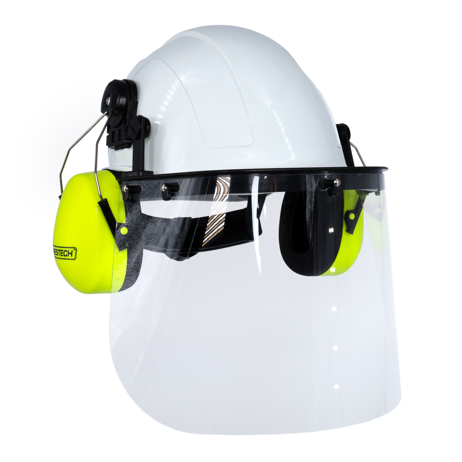 High Transparent Safety Helmet Kit with Lime Mountable Earmuffs and Face Shield ...