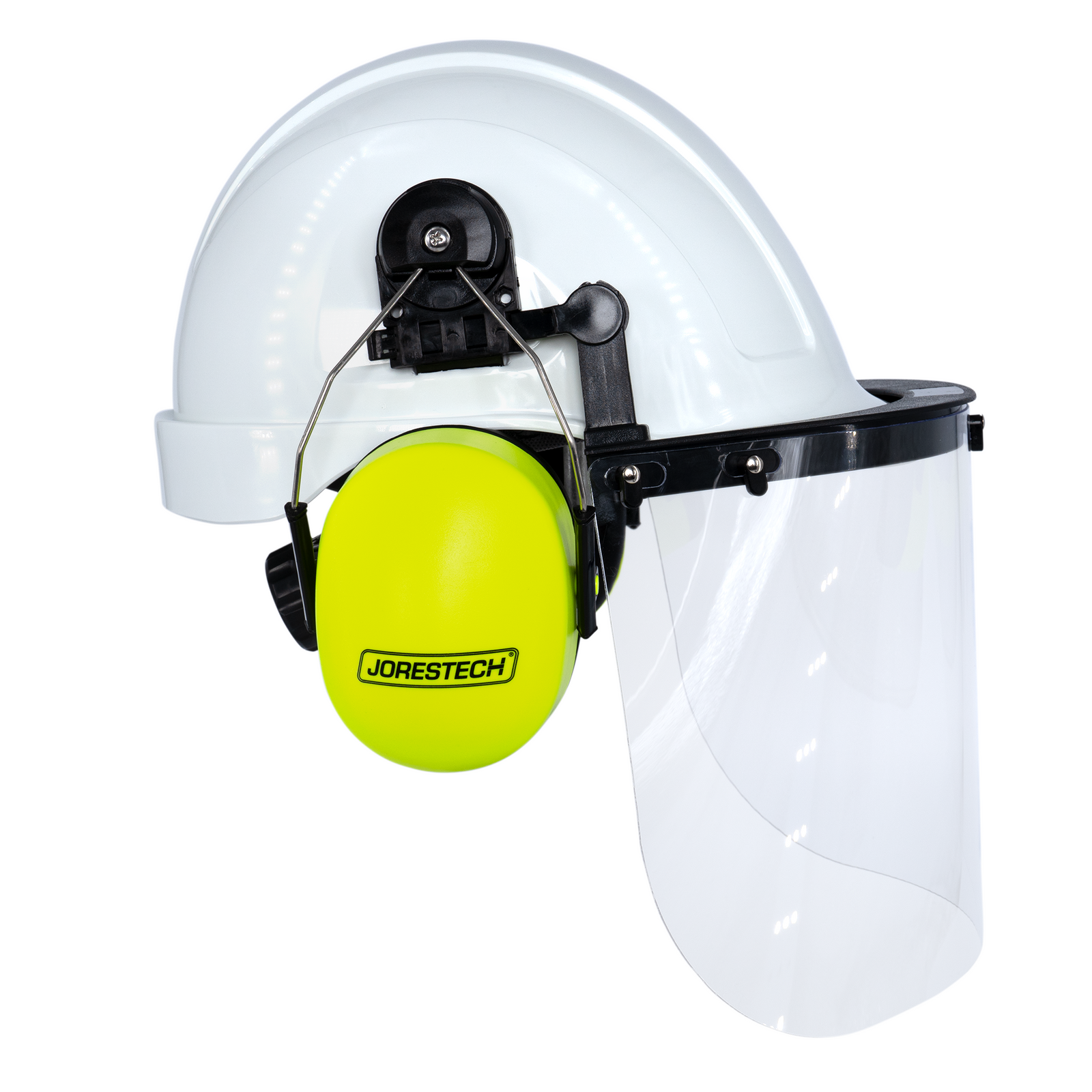 White Cap-Style Hard Hat Kit with Lime Mountable Earmuffs and Hi-Transparency Face Shield