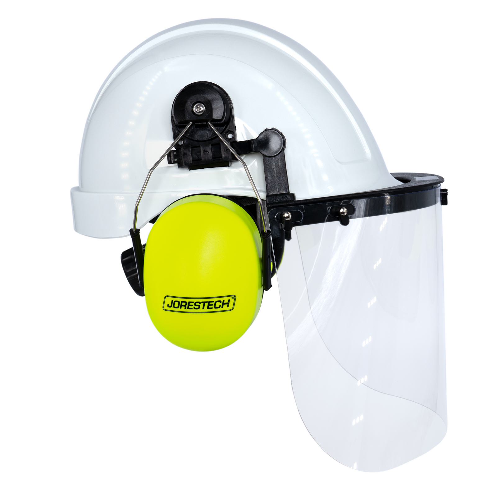 High Transparent Safety Helmet Kit with Lime Mountable Earmuffs and Face Shield ...