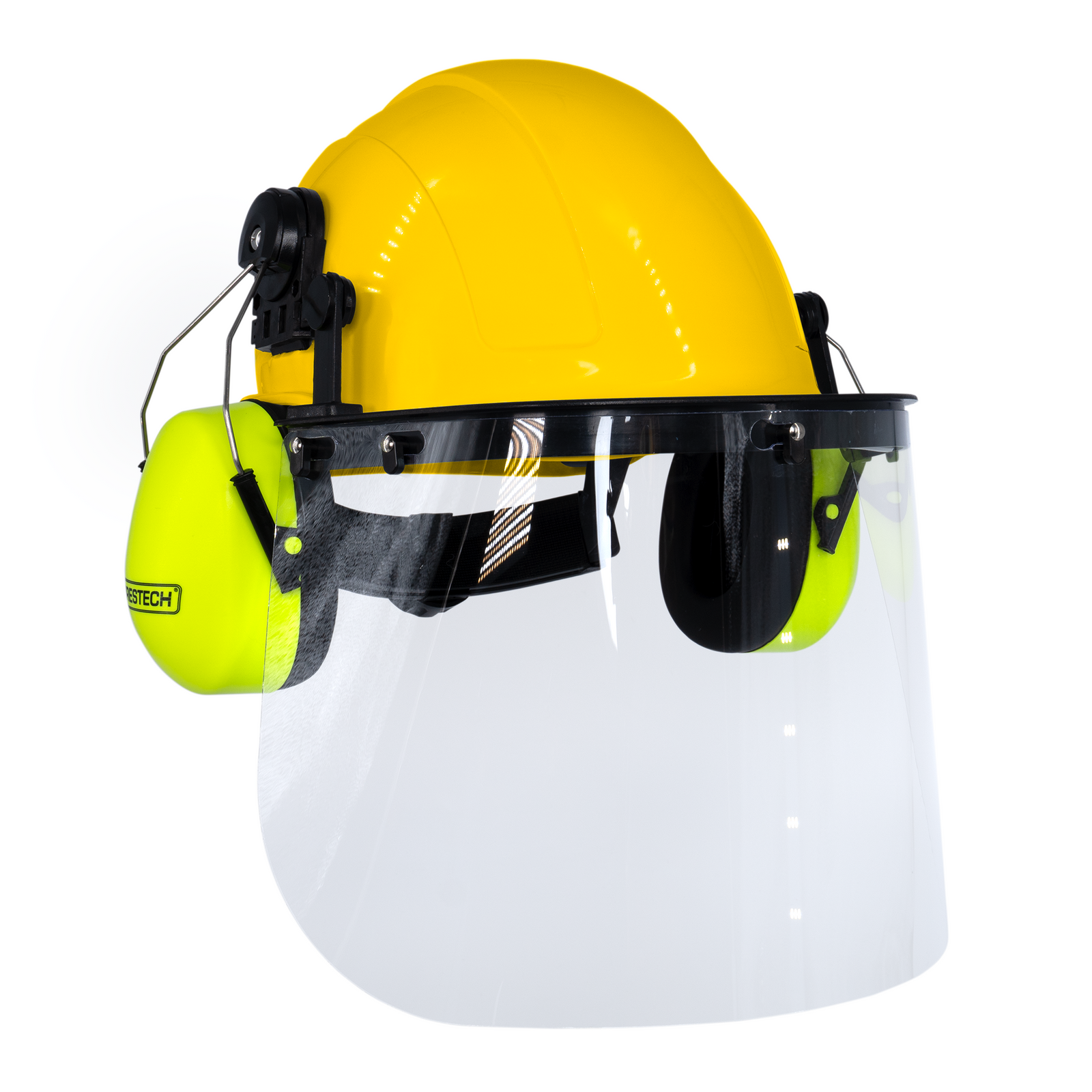 Yellow Cap-Style Hard Hat Kit with Lime Mountable Earmuffs and Hi-Transparency Face Shield
