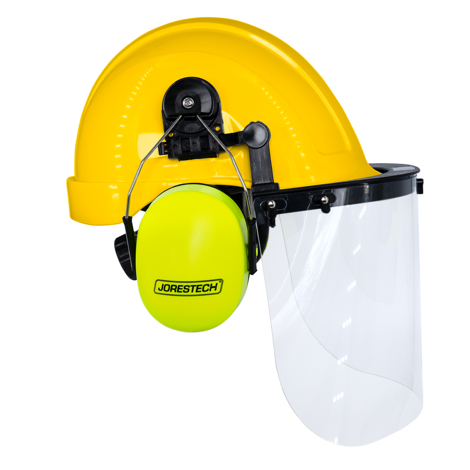 Yellow Cap-Style Hard Hat Kit with Lime Mountable Earmuffs and Hi-Transparency Face Shield