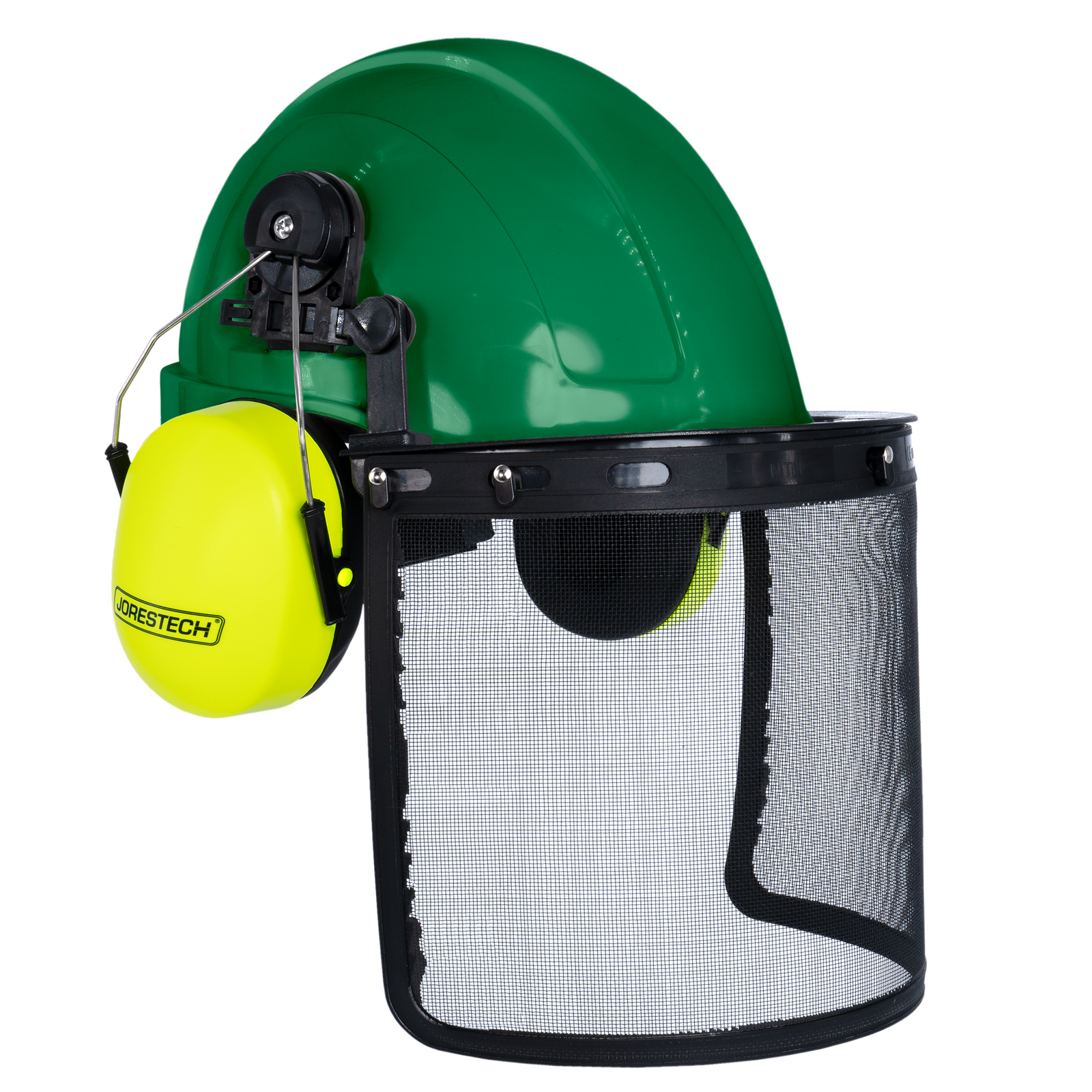Blue Cap Style Hard Hat with Mountable Lime Earmuffs and Mesh Face Shield