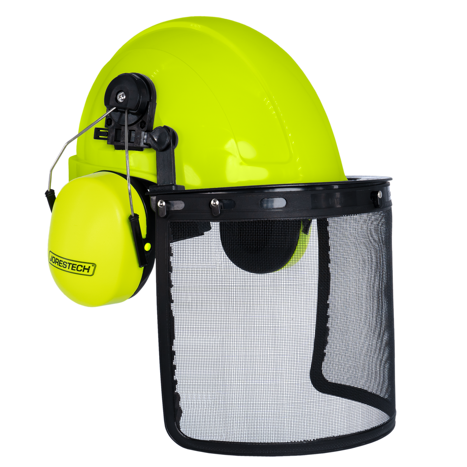 Lime Cap Style Hard Hat with Mountable Lime Earmuffs and Mesh Face Shield