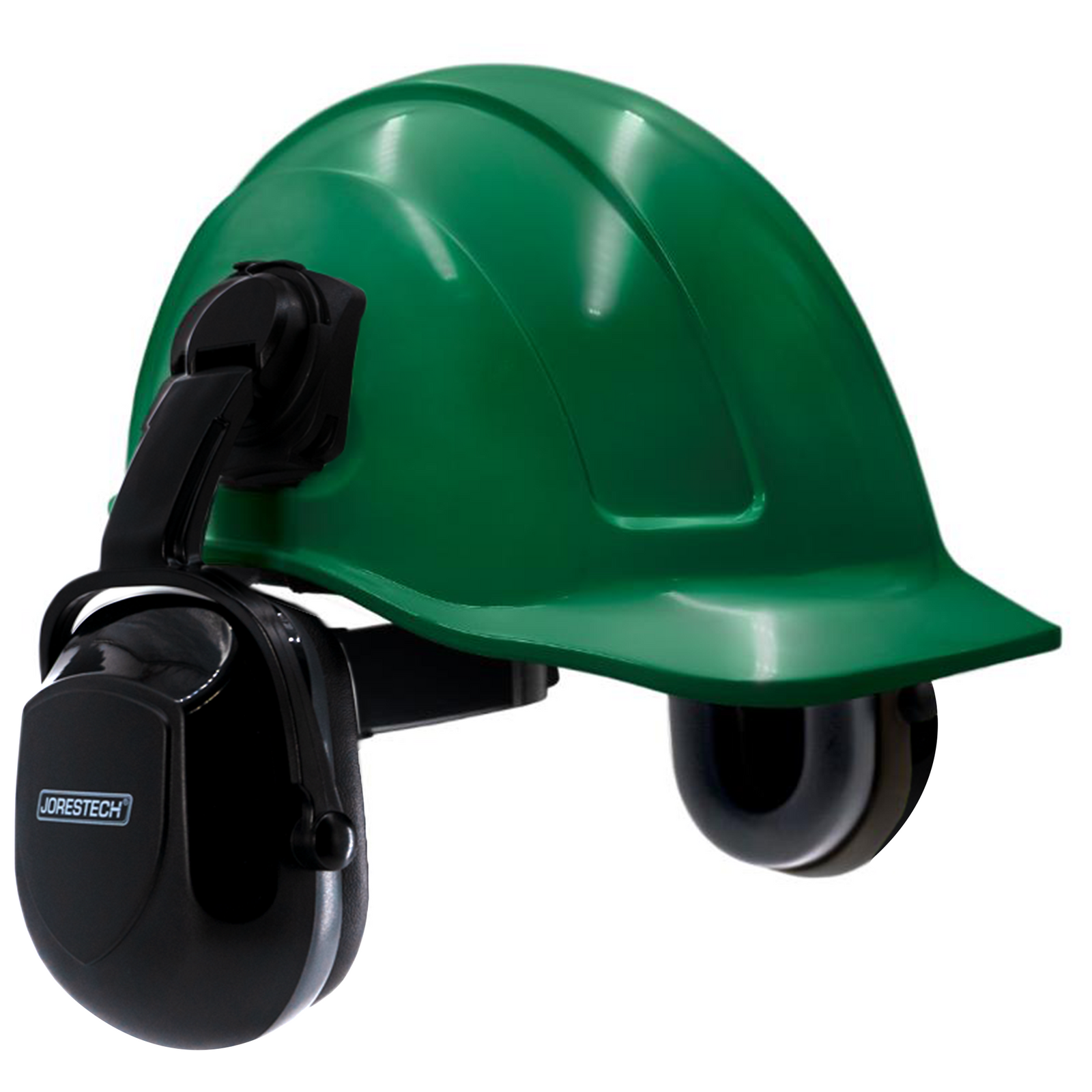 Green Cap Style Slotted Hard Hat Kit with Black Mountable Earmuffs