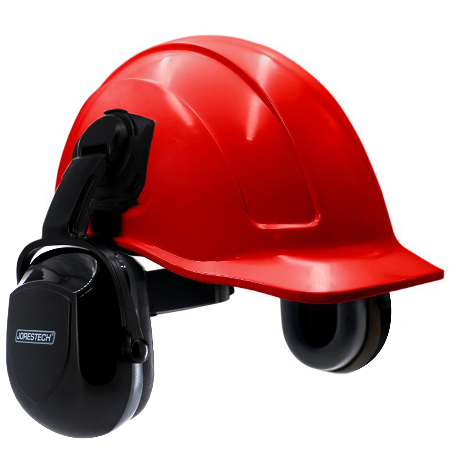 Red Cap Style Slotted Hard Hat Kit with Black Mountable Earmuffs