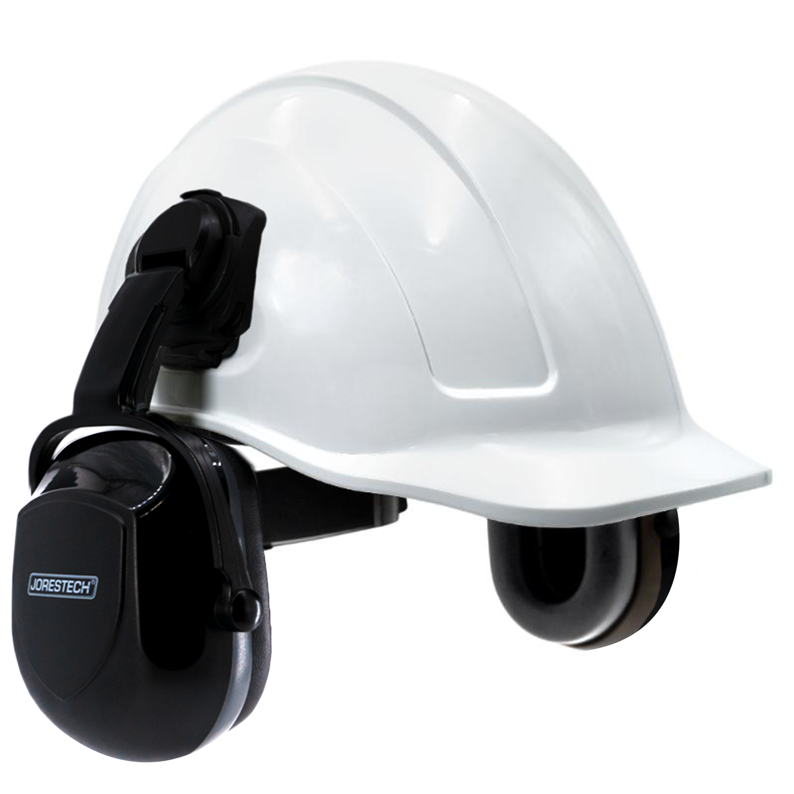 White Cap Style Slotted Hard Hat Kit with Black Mountable Earmuffs