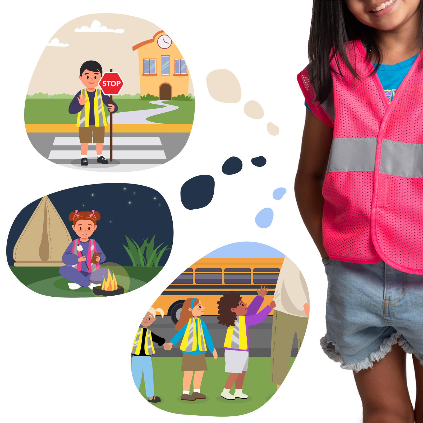 Reflective pink safety vest for girls for school and outdoor activities