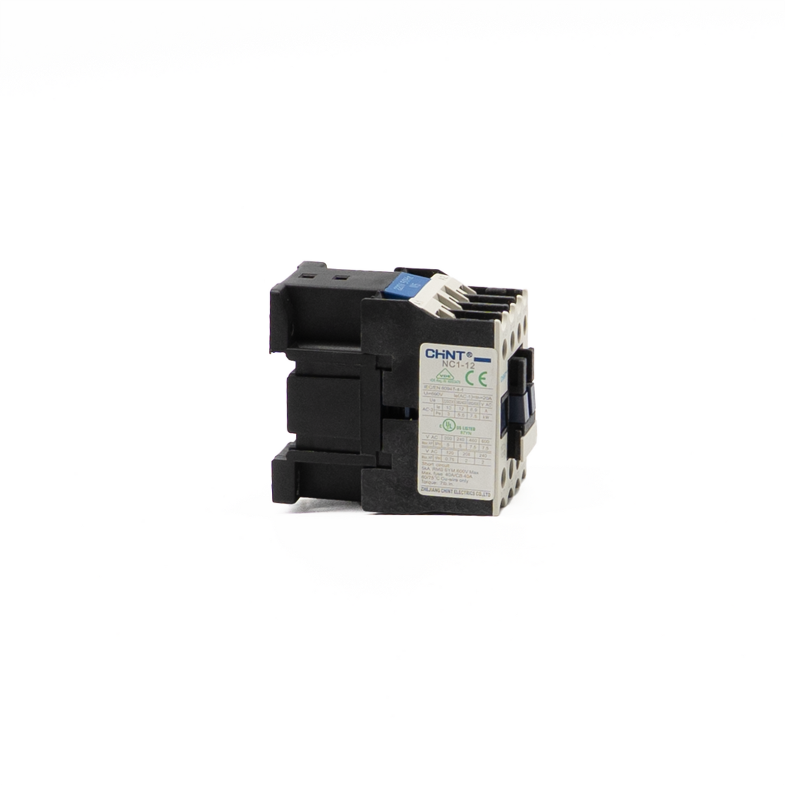 CHINT NC1-1210 Contactor – 3-Pole, 12A, 110V/220V Coil, Compact Motor Control Switch Side Vew