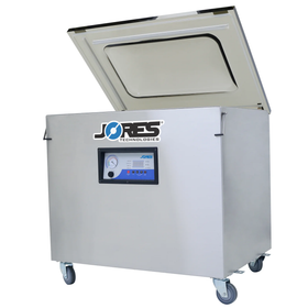 Stainless steel self standing JORES TECHNOLOGIES® commercial single chamber vacuum sealer with dual L seal bar and wheels