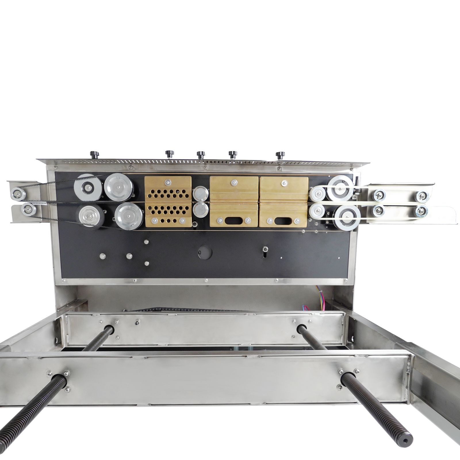 Close-up showing the double set of sealing block plus the sealing elements of a conveyorless continuous band sealer