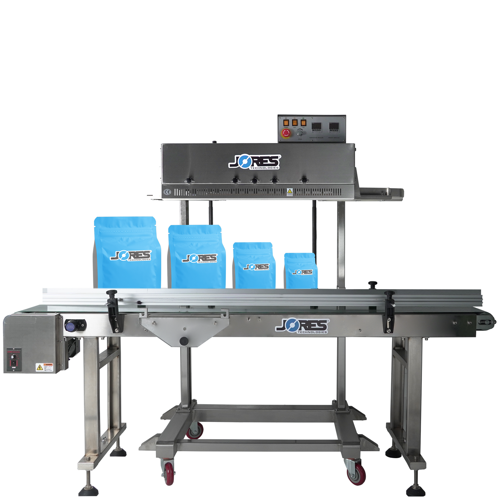 Conveyorless continuous band sealer for variable bag heights