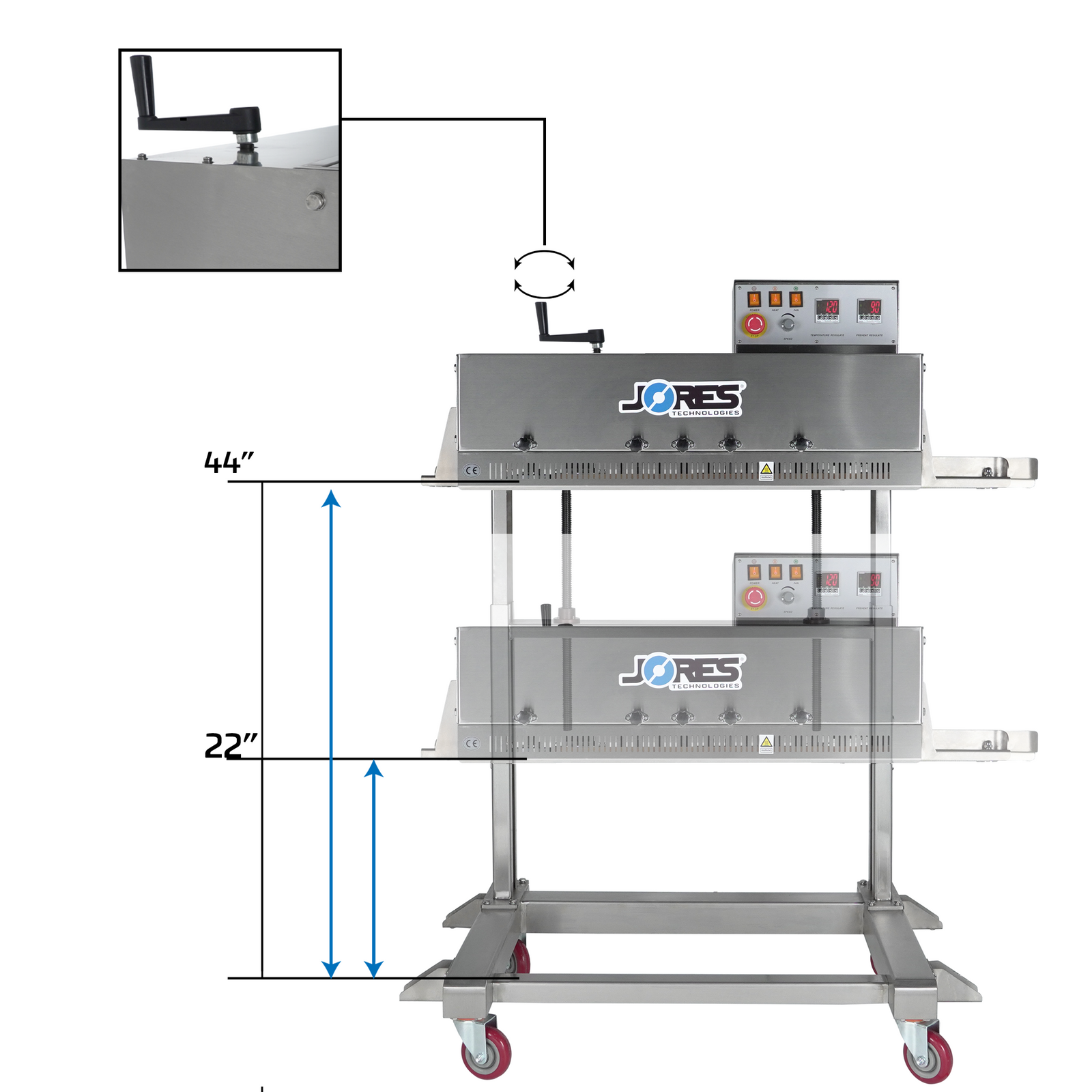 Conveyorless continuous band sealer for variable bag heights for industrial use