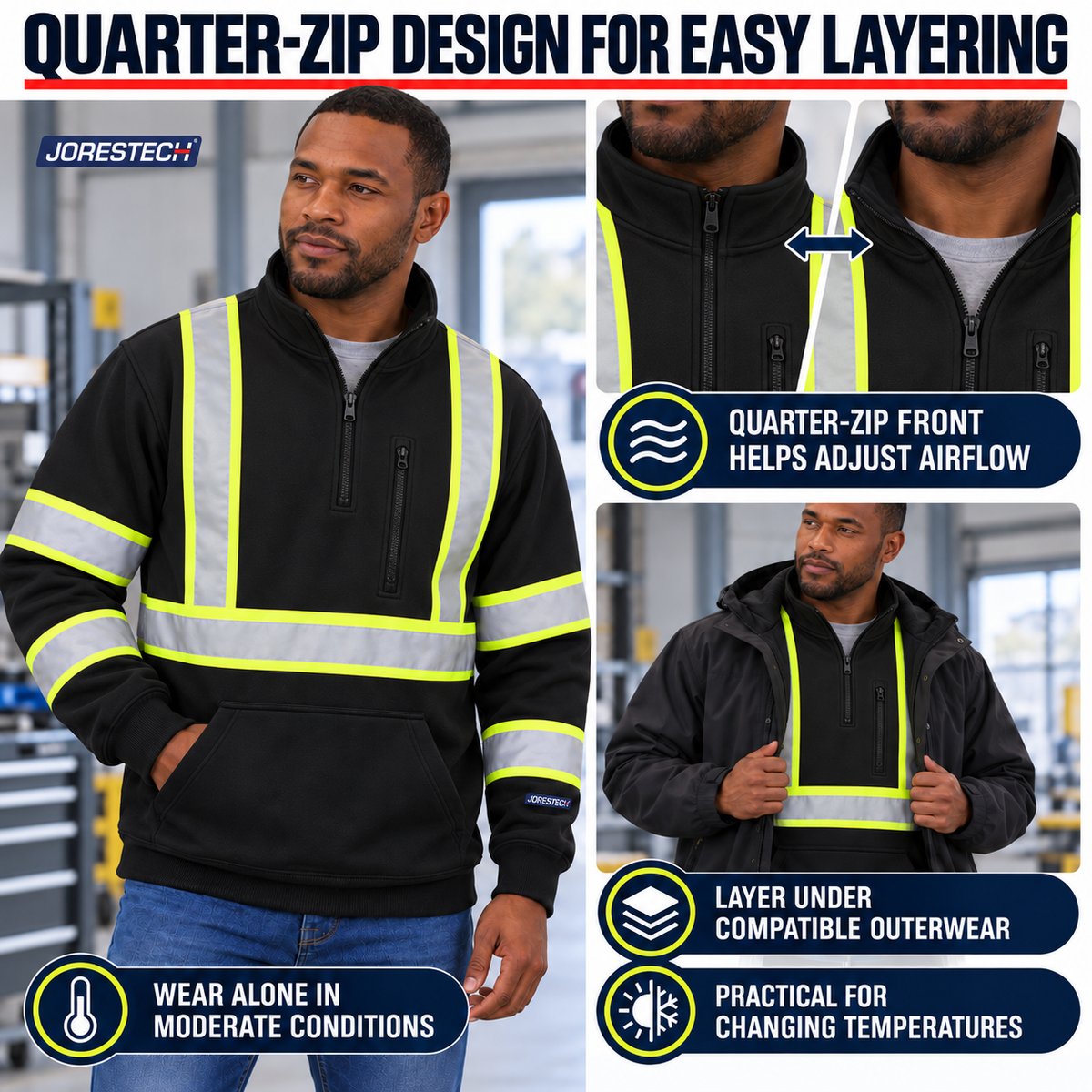 Hi-Vis Safety Sweater with Reflective Stripes
