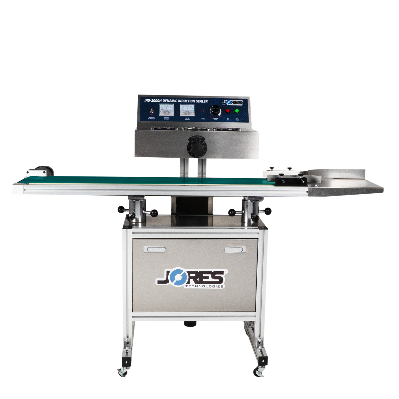 Self standing continuous induction cap sealer with conveyor