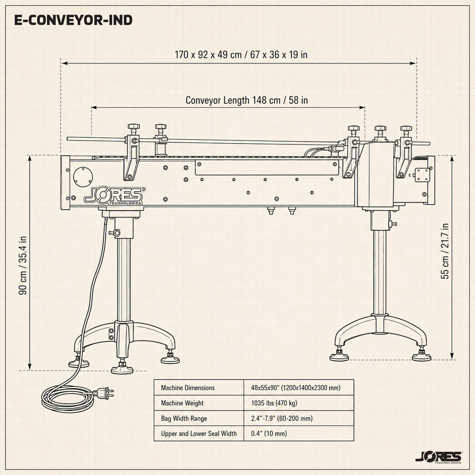 Conveyor System for E-IND-3000 & E-IND-4000 Induction Sealers