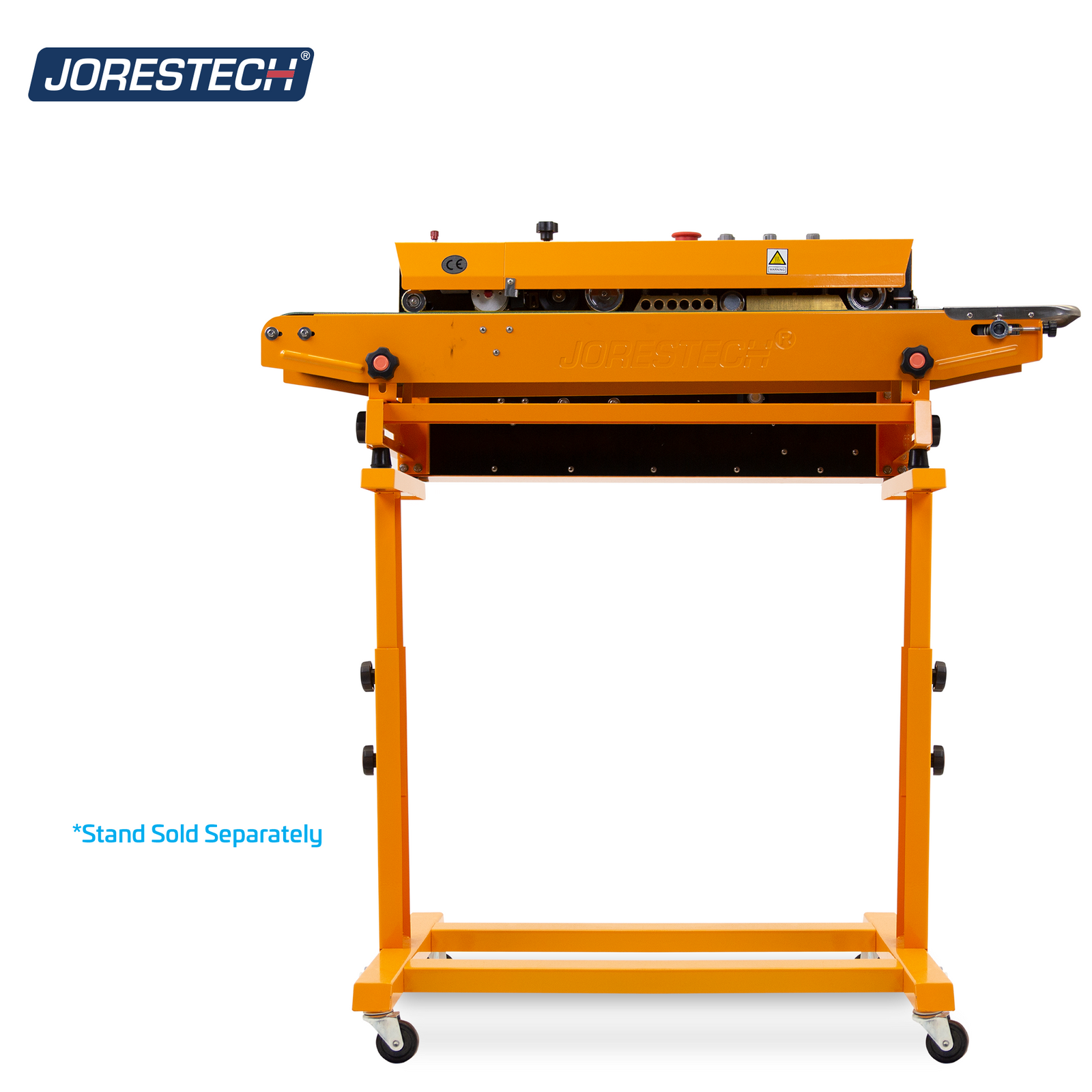 A Continuous Band Sealer placed on top of its stand. Text reds: Stand Sold separately.