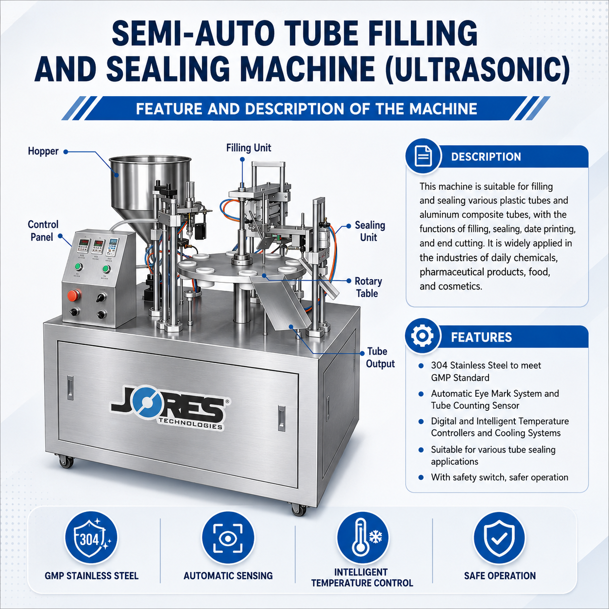 Semi-Automatic Ultrasonic Tube Filling & Sealing Machine E-TUBE-30