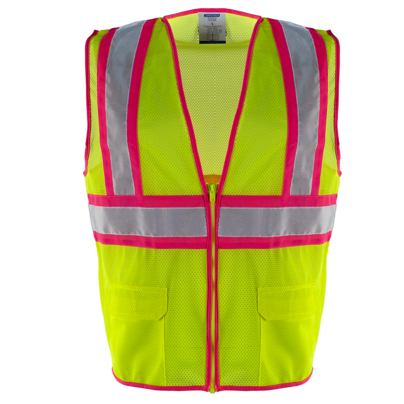 Hi Vis Two Tone Mesh Safety Vest with Pink Contrasting Strips and Reflective Tapes