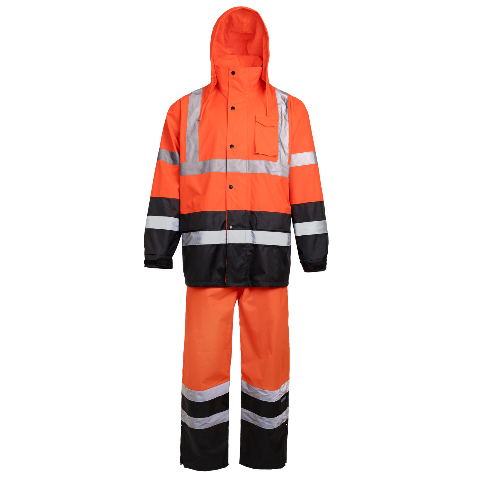 High Visibility Orange and Black Safety rain set with 2 inches reflective stripes