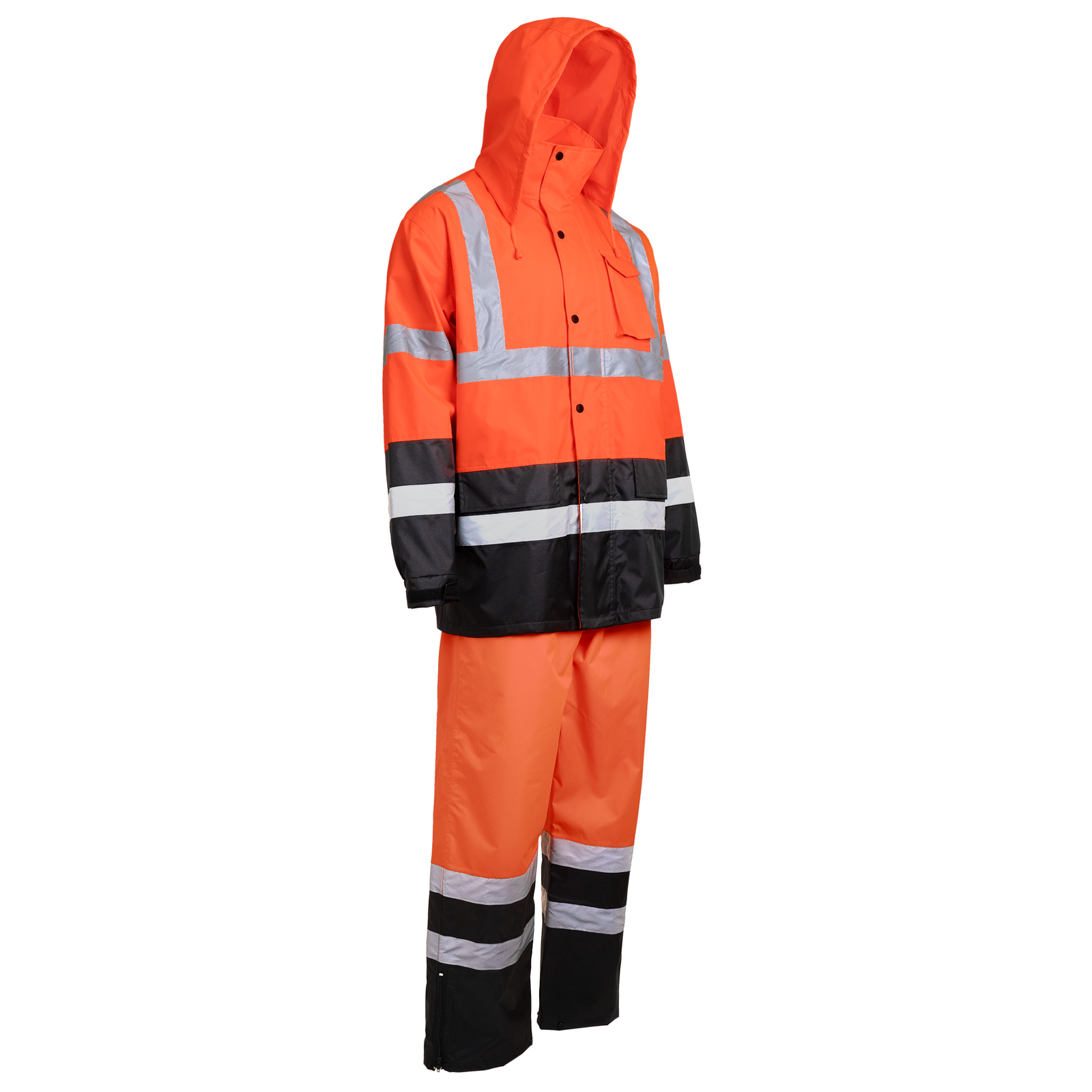 High Visibility Orange and Black Safety rain set with 2 inches reflective stripes