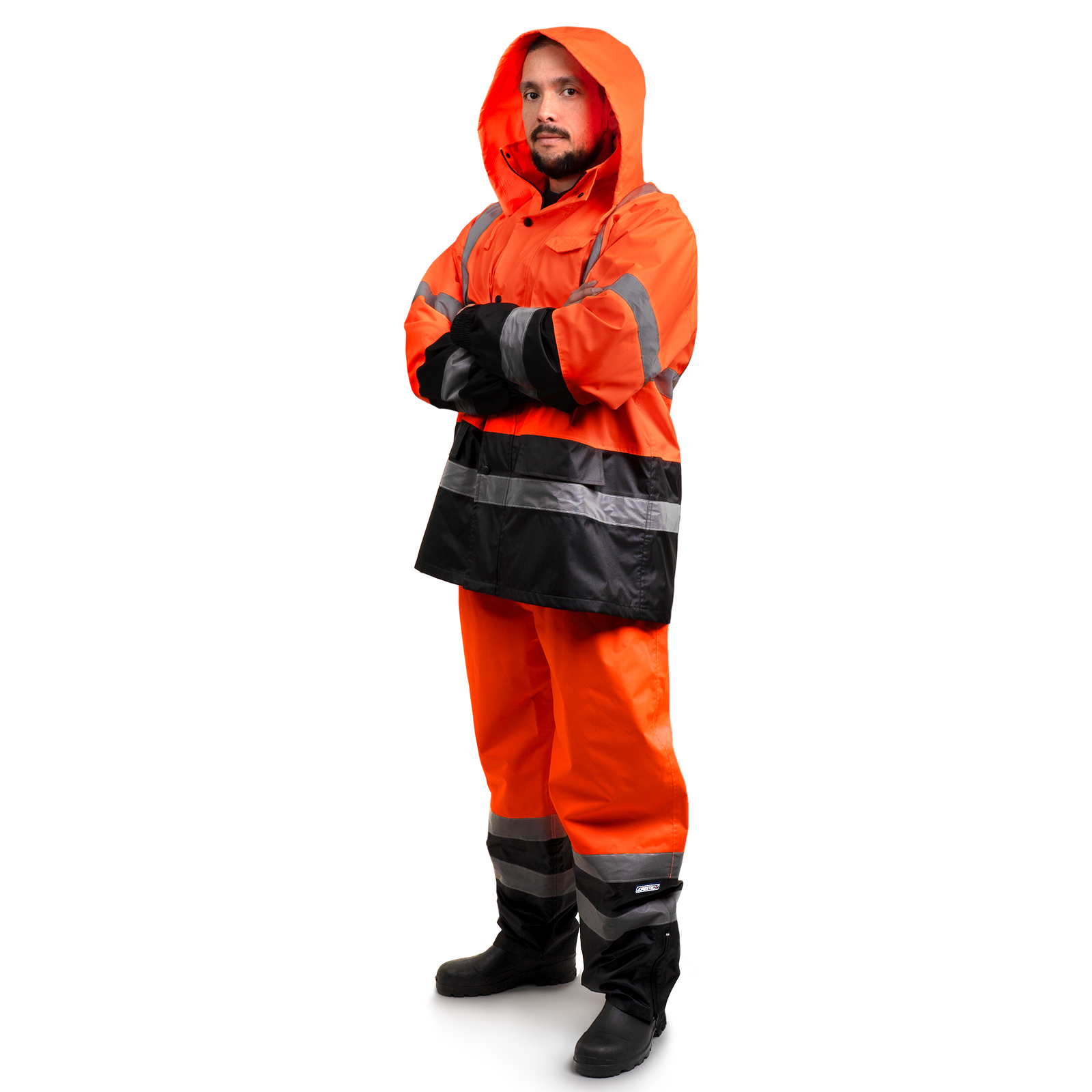 ANSI Black Yellow High Visibility Rain Set Raincoat Pants Technopack Corporation