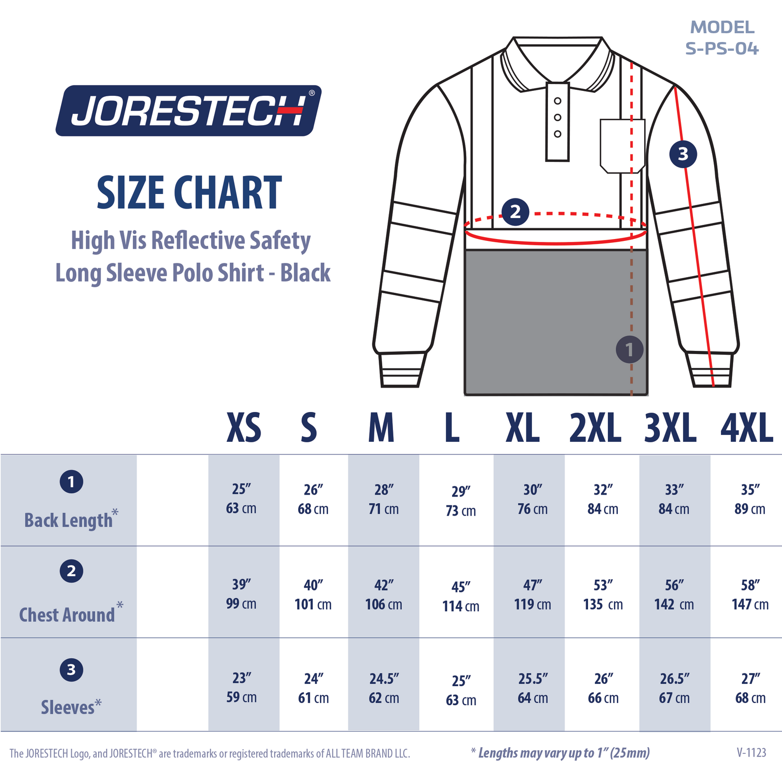 Long Sleeve Tech Shirt Size Chart