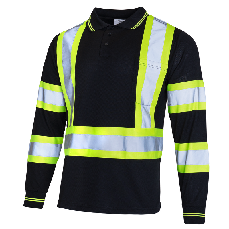 Black Reflective Safety Long Sleeve Polo Shirt | PPE and Safety
