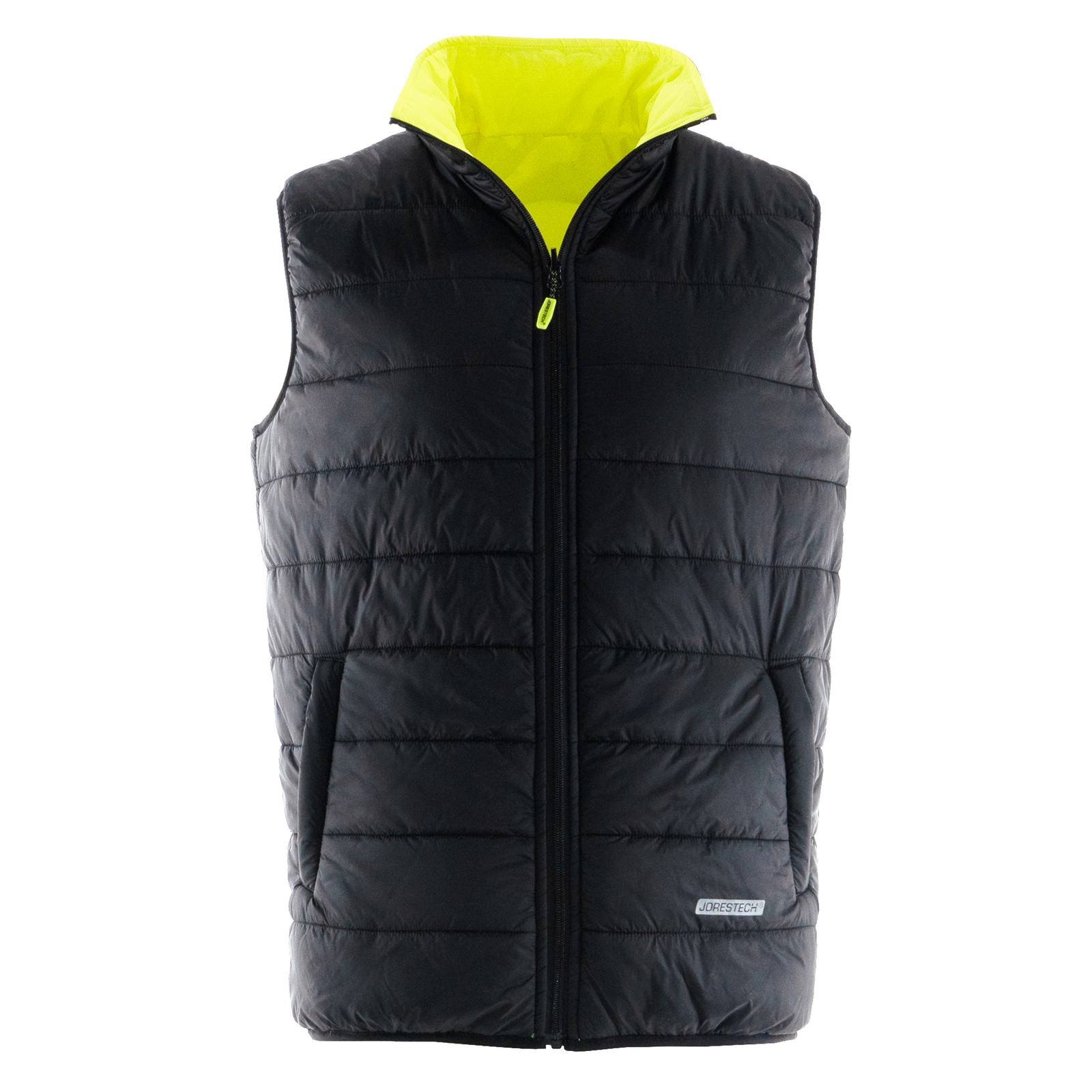 Reversible safety vest for outdoor work with both black and hi visibility sides