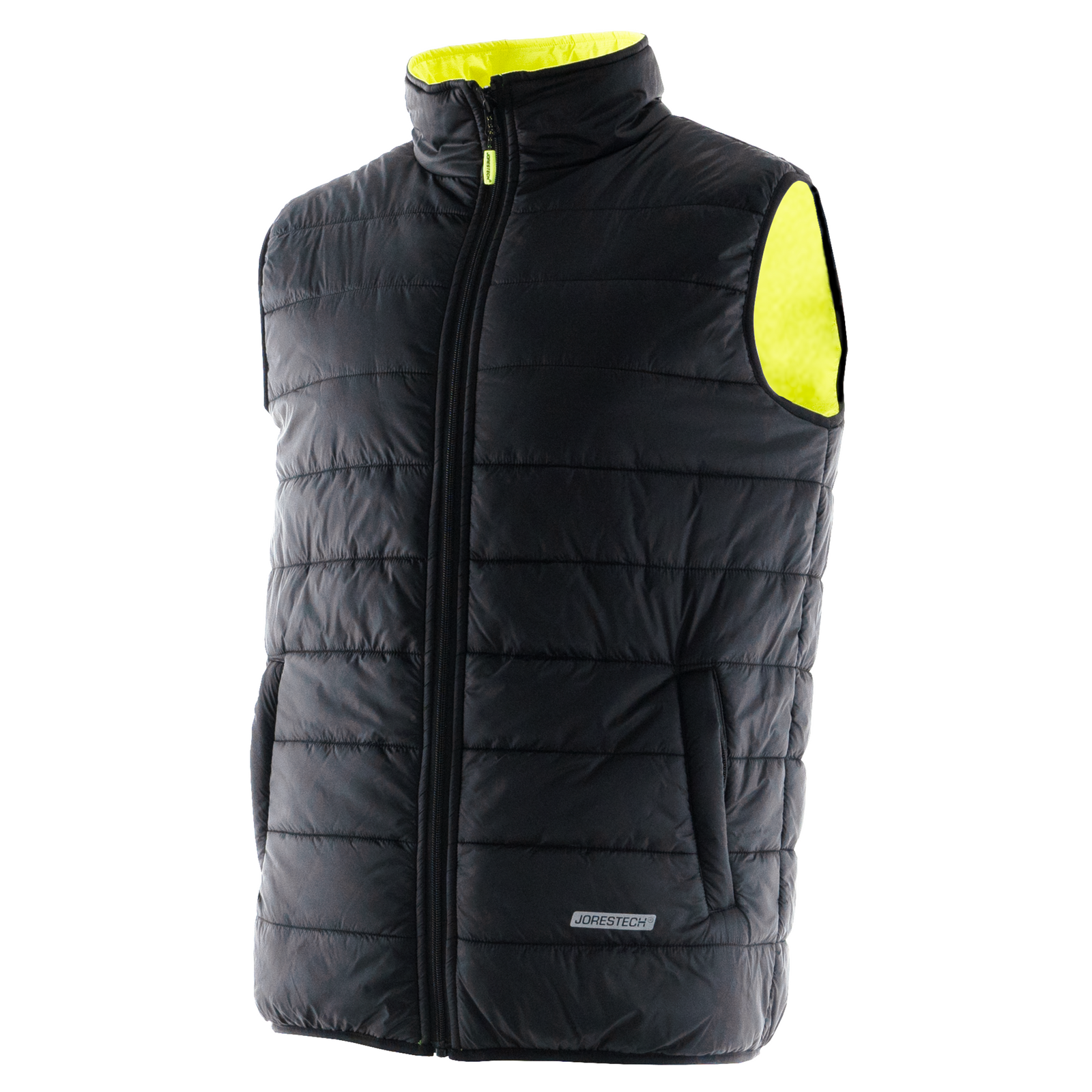 Reversible safety vest for outdoor work with both black and hi visibility sides