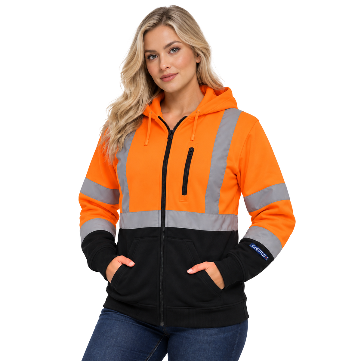 Hi-Vis Safety Hooded Sweatshirt with Reflective Stripes