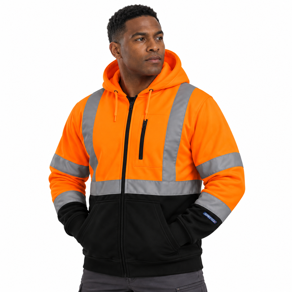 Hi-Vis Safety Hooded Sweatshirt with Reflective Stripes