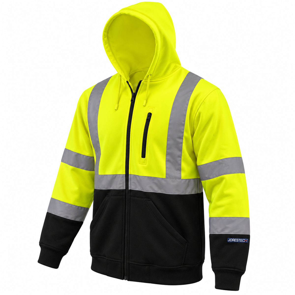 Hi-Vis Safety Hooded Sweatshirt with Reflective Stripes