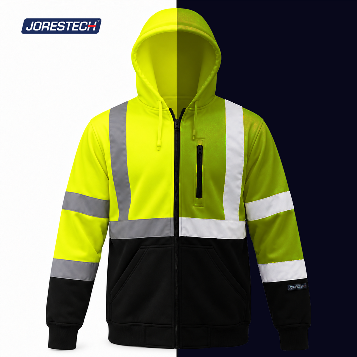 Hi-Vis Safety Hooded Sweatshirt with Reflective Stripes