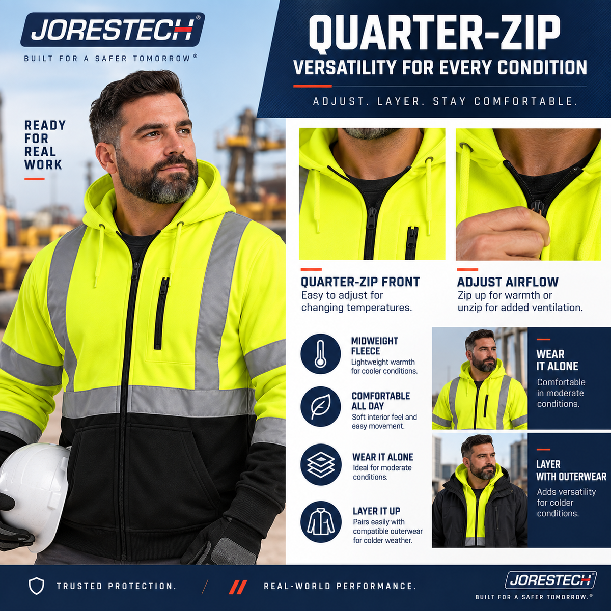 Hi-Vis Safety Hooded Sweatshirt with Reflective Stripes