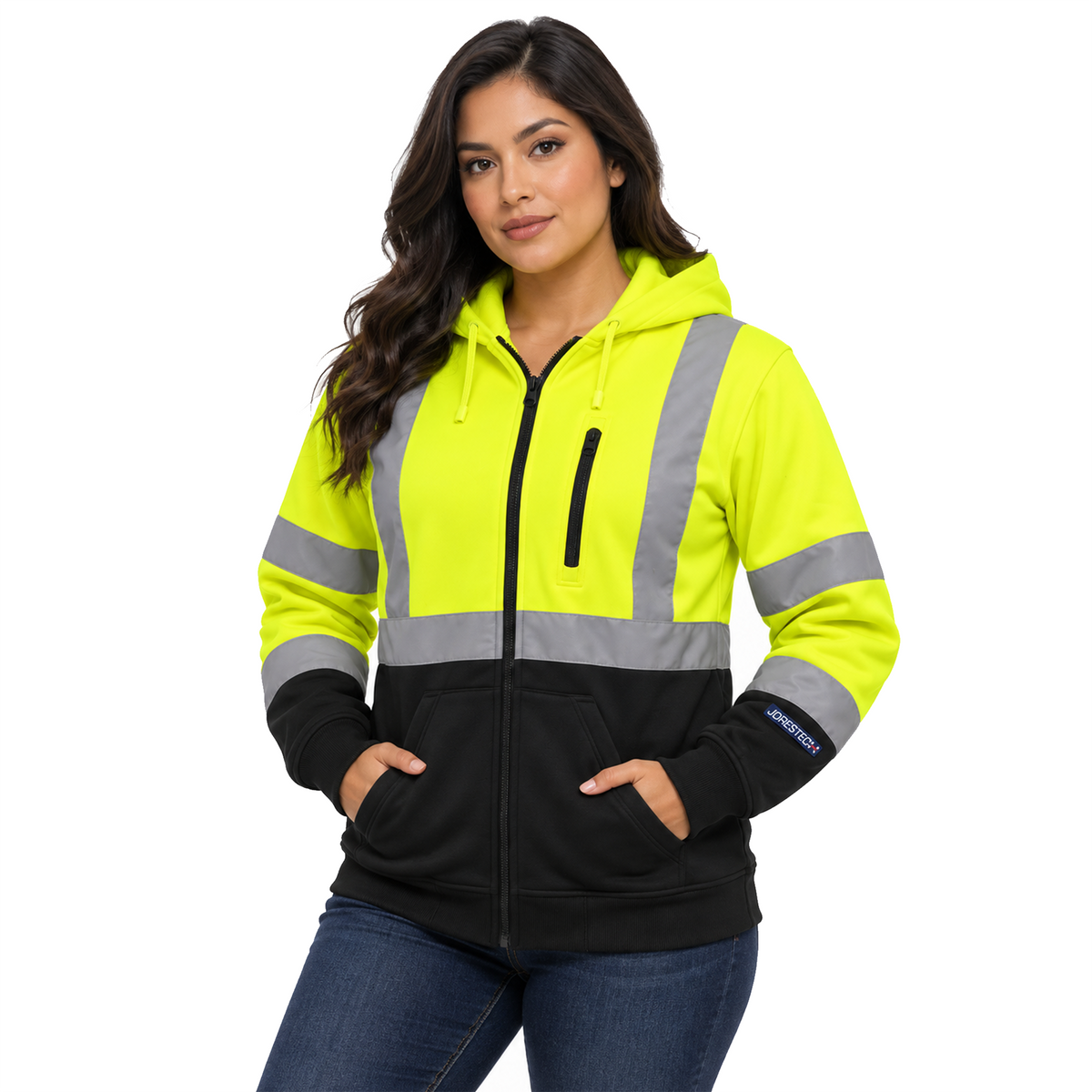 Hi-Vis Safety Hooded Sweatshirt with Reflective Stripes